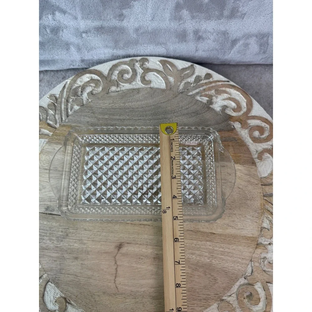Vintage Clear Pressed Glass Diamond Point Rectangular Tray with Handles 9 Inch